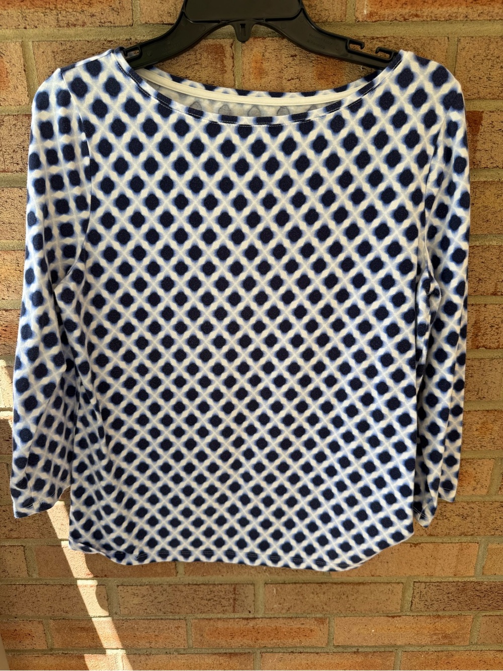 Talbots Tee Navy and White Geometric Long-Sleeve Top